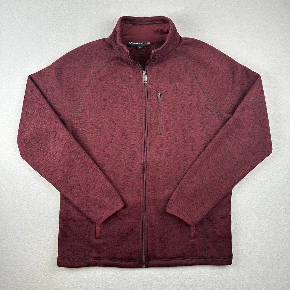 Swiss Tech Fleece Jacket Men Medium Burgundy Heathered Sherpa Lined Full Zip